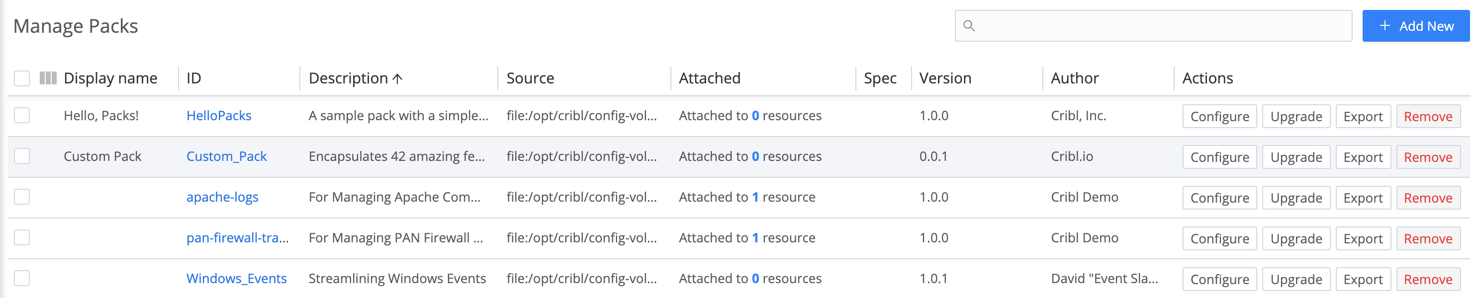 packs-manage.png Manage Packs page