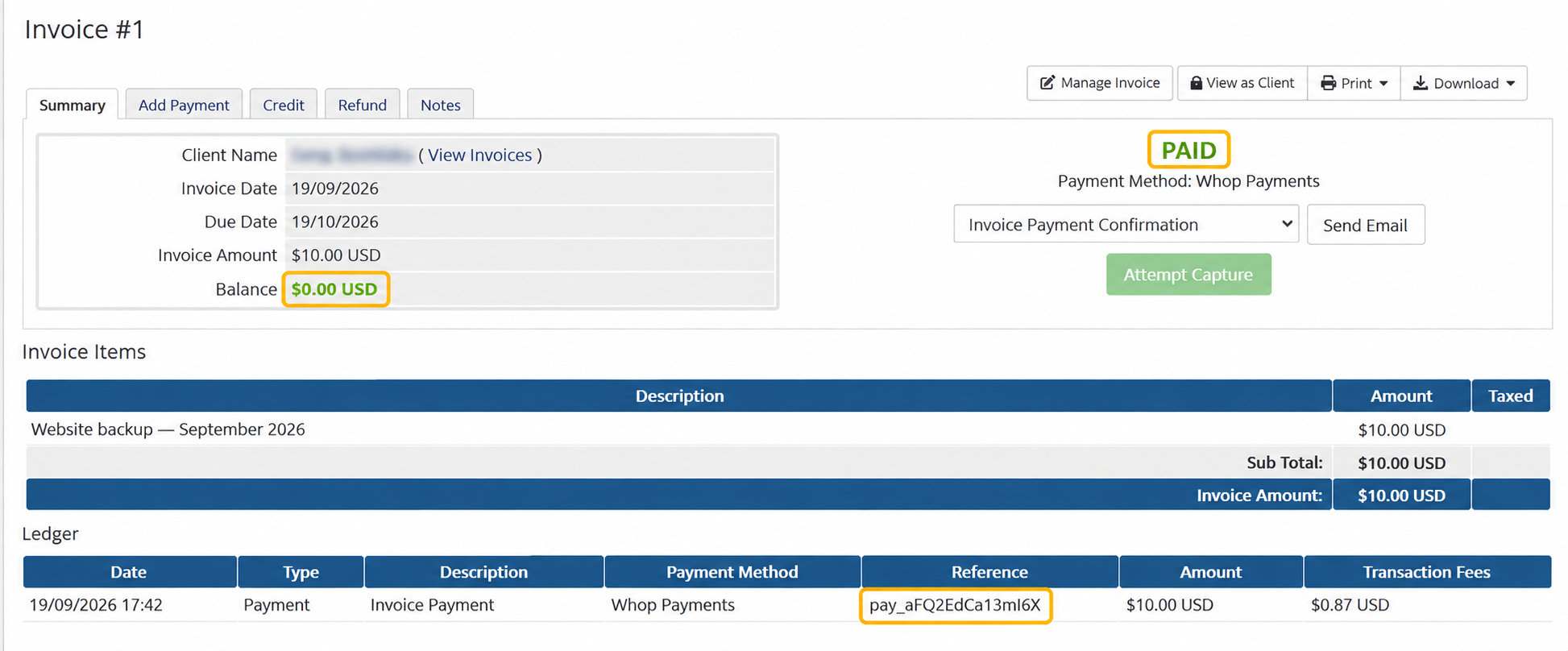 Sandbox invoice paid