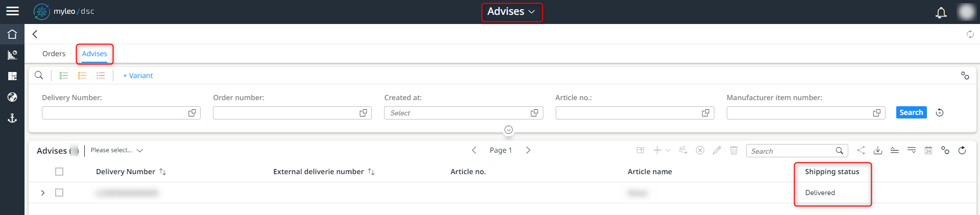 Display of the shipping status in the worklist