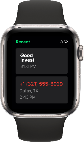 Call Log with an INFORM enabled call on watchOS