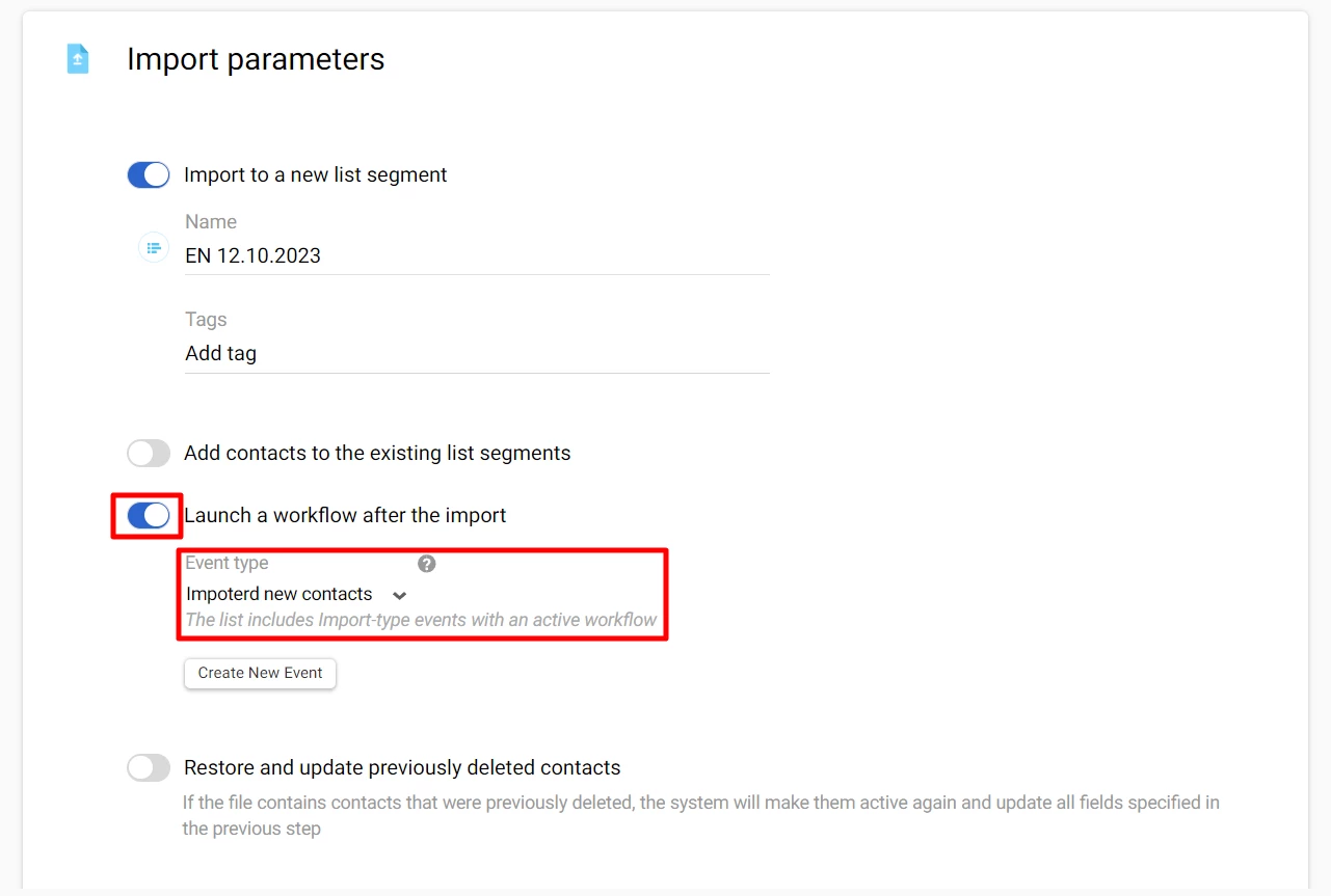 Imported parameters