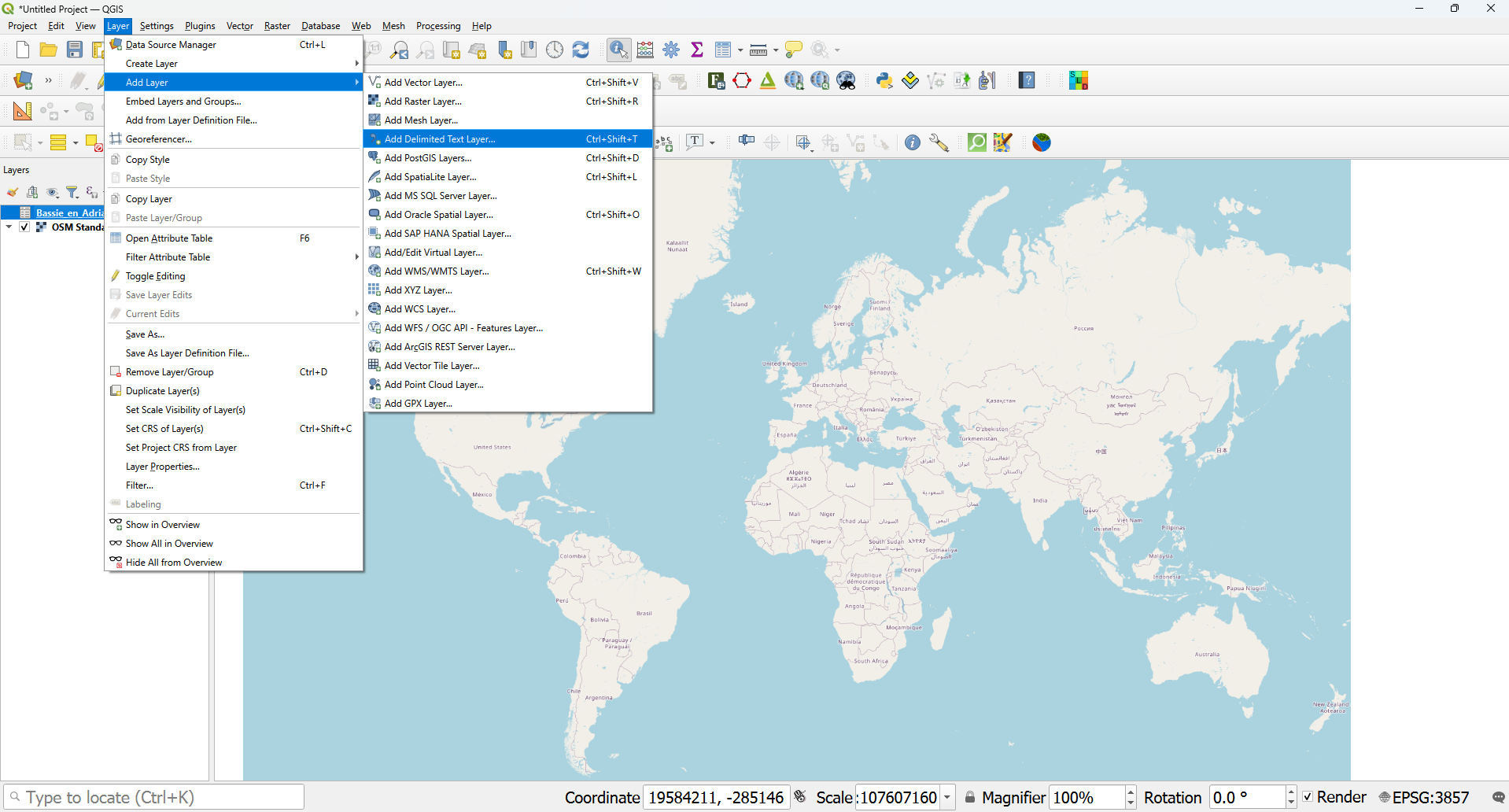 Figuur 3 - Data toevoegen als Delimited Text Layer.