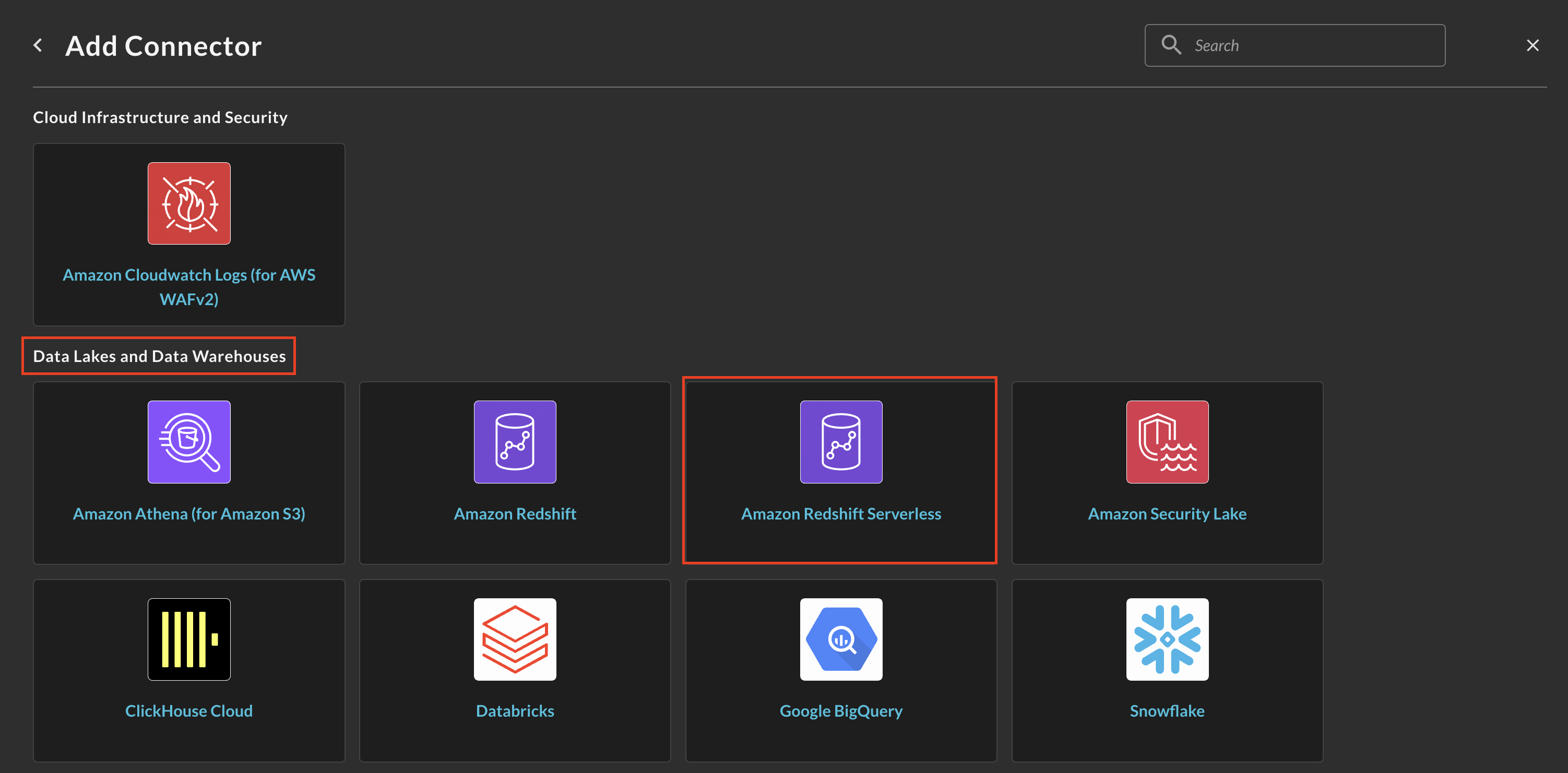 FIG. 3 - Locating the Amazon Redshift Serverless Connector