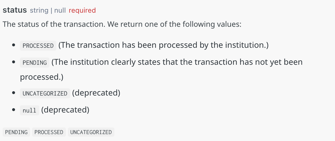 Transaction status enum description