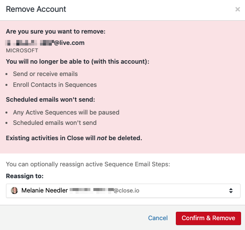 Reassigning active email sequences to a different email account.