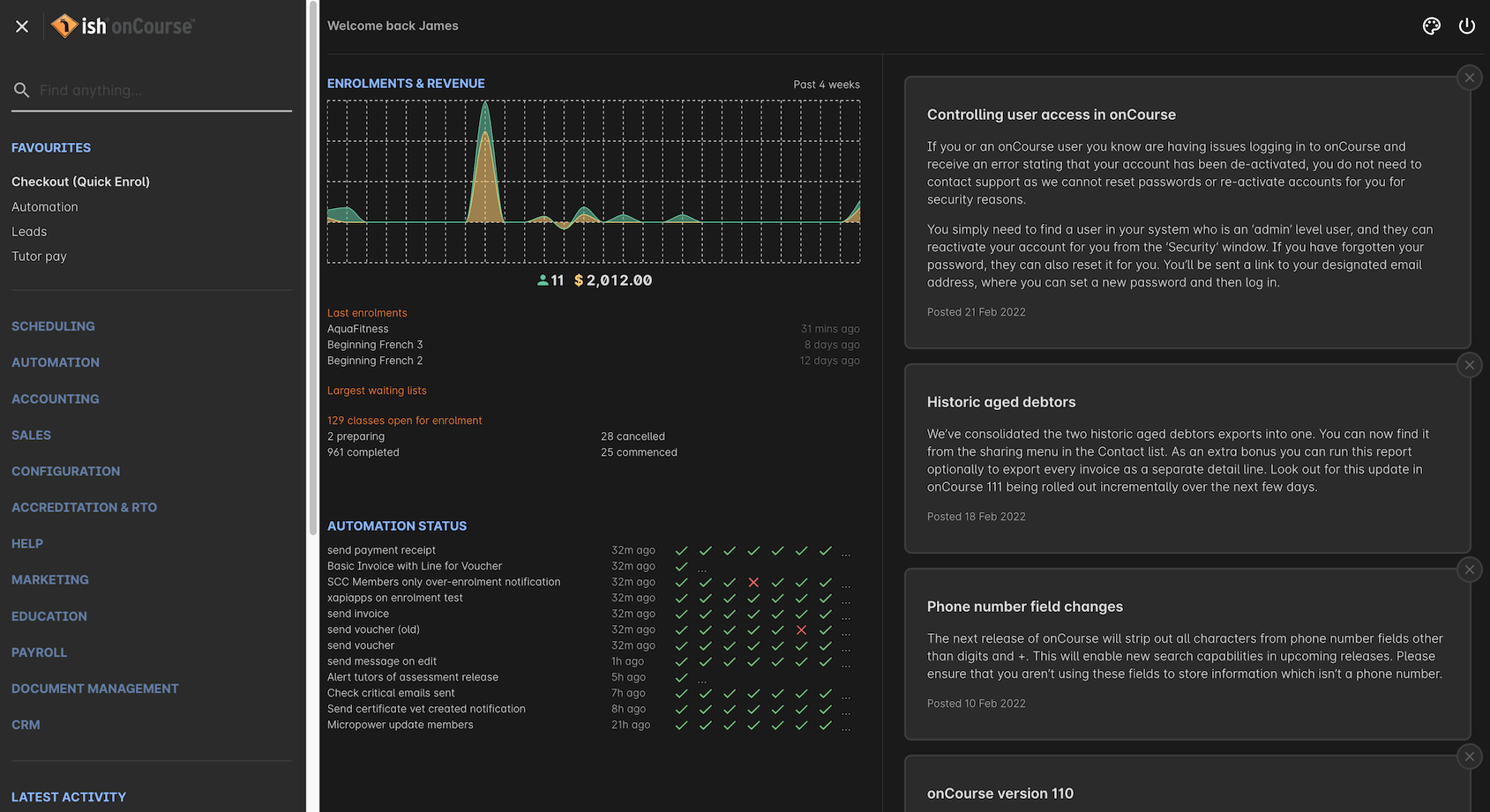 Figure 11. The Dashboard as it looks with the Dark theme