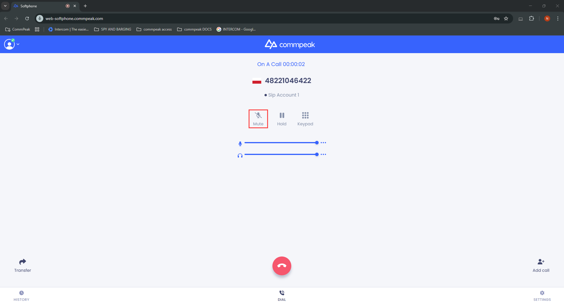 Screenshot of the Mute button