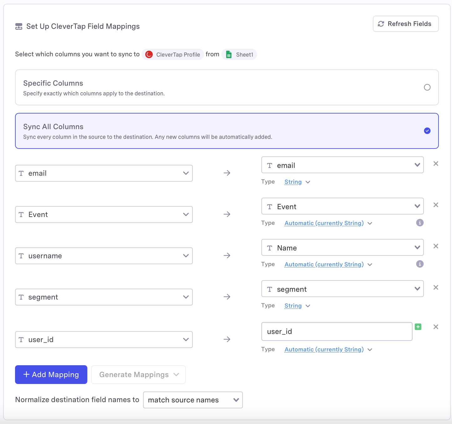 Set Up CleverTap Field Mappings