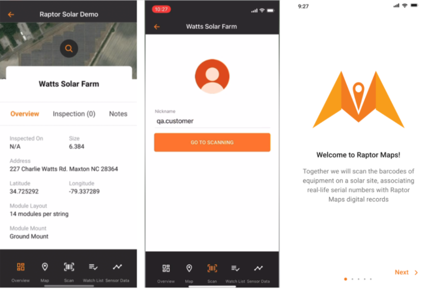 Flow in Raptor mobile app to begin scanning
