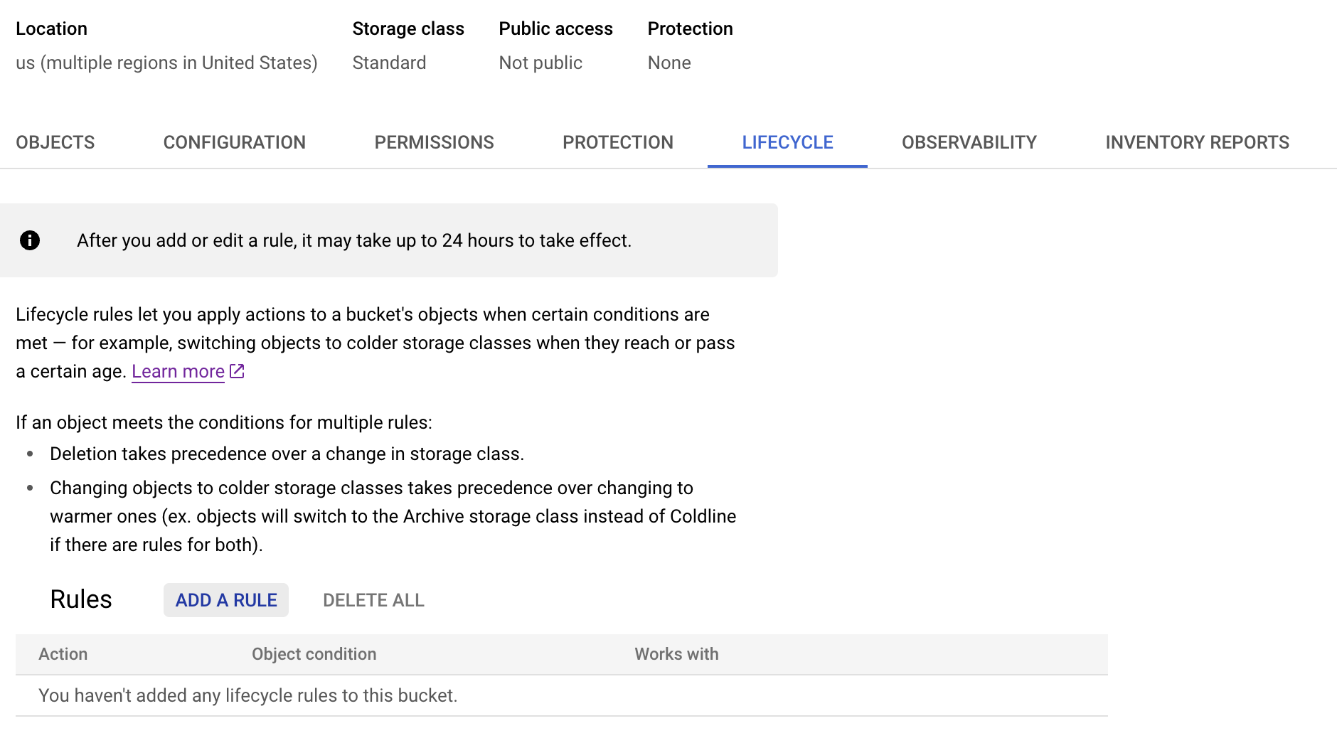 Lifecycle rule on GCP bucket