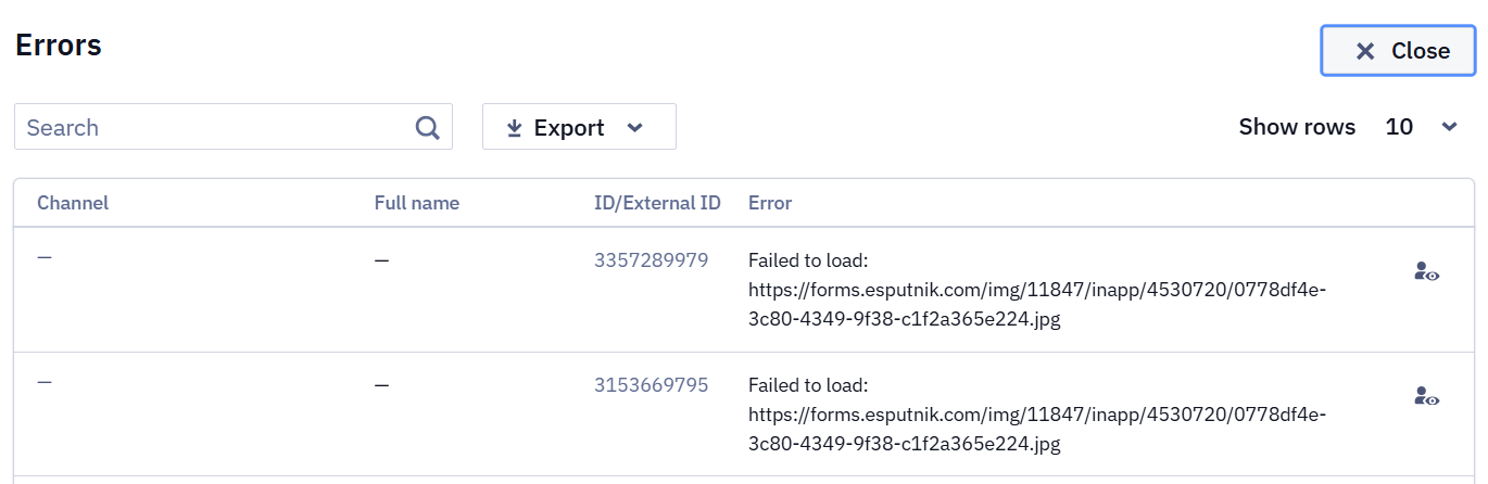 Contact list window opened by clicking a report item