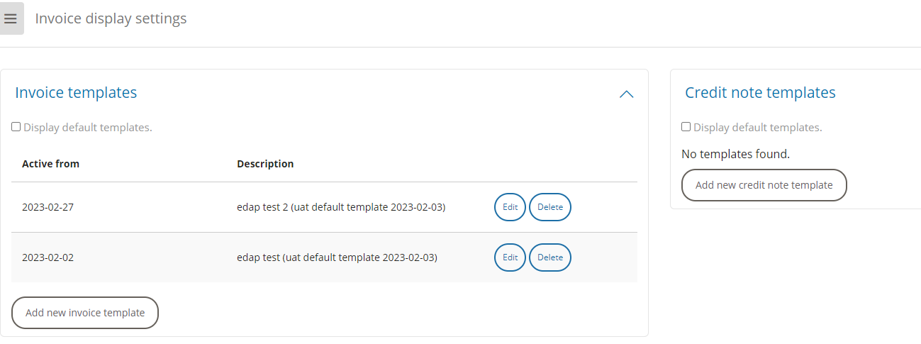 Invoice Display Settings