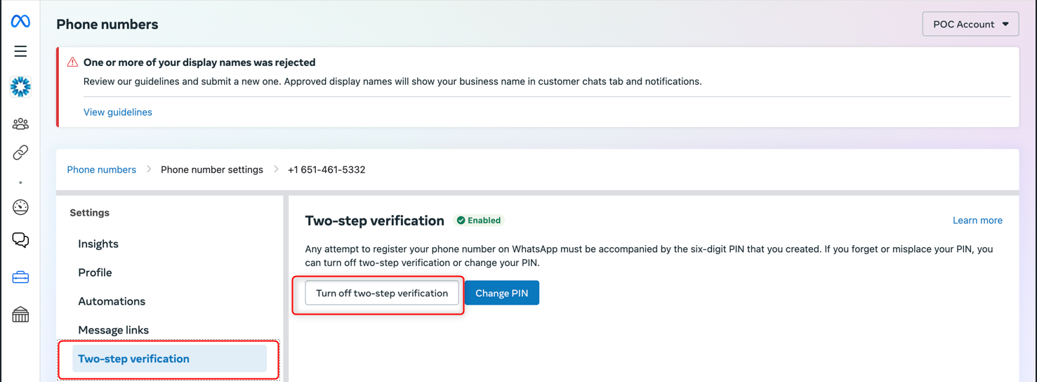 Turn off the two-step verification