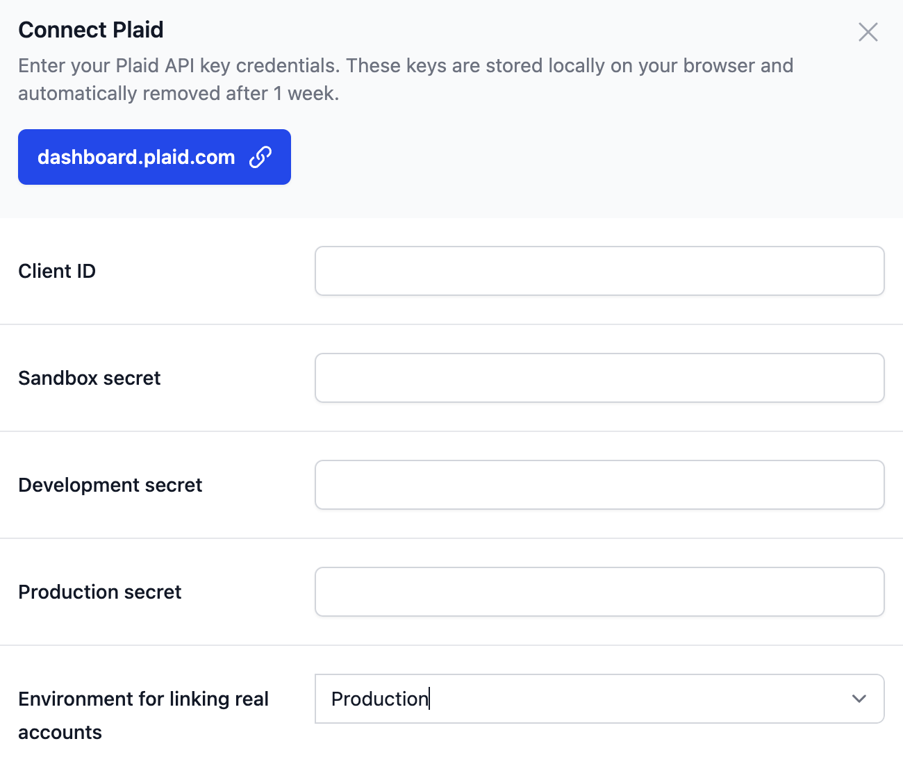 Connecting Plaid through our sandbox