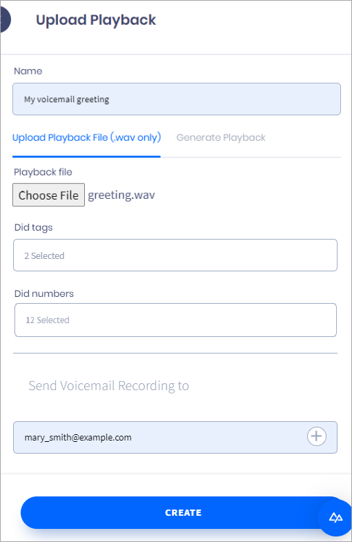 Screenshot of the final step in creating voicemail playbacks