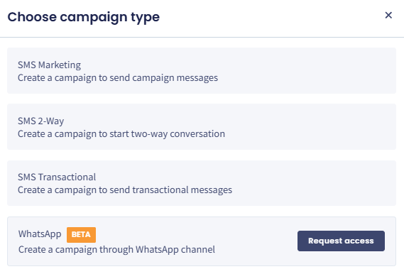 Screenshot of the Choose campaign type pop-up window