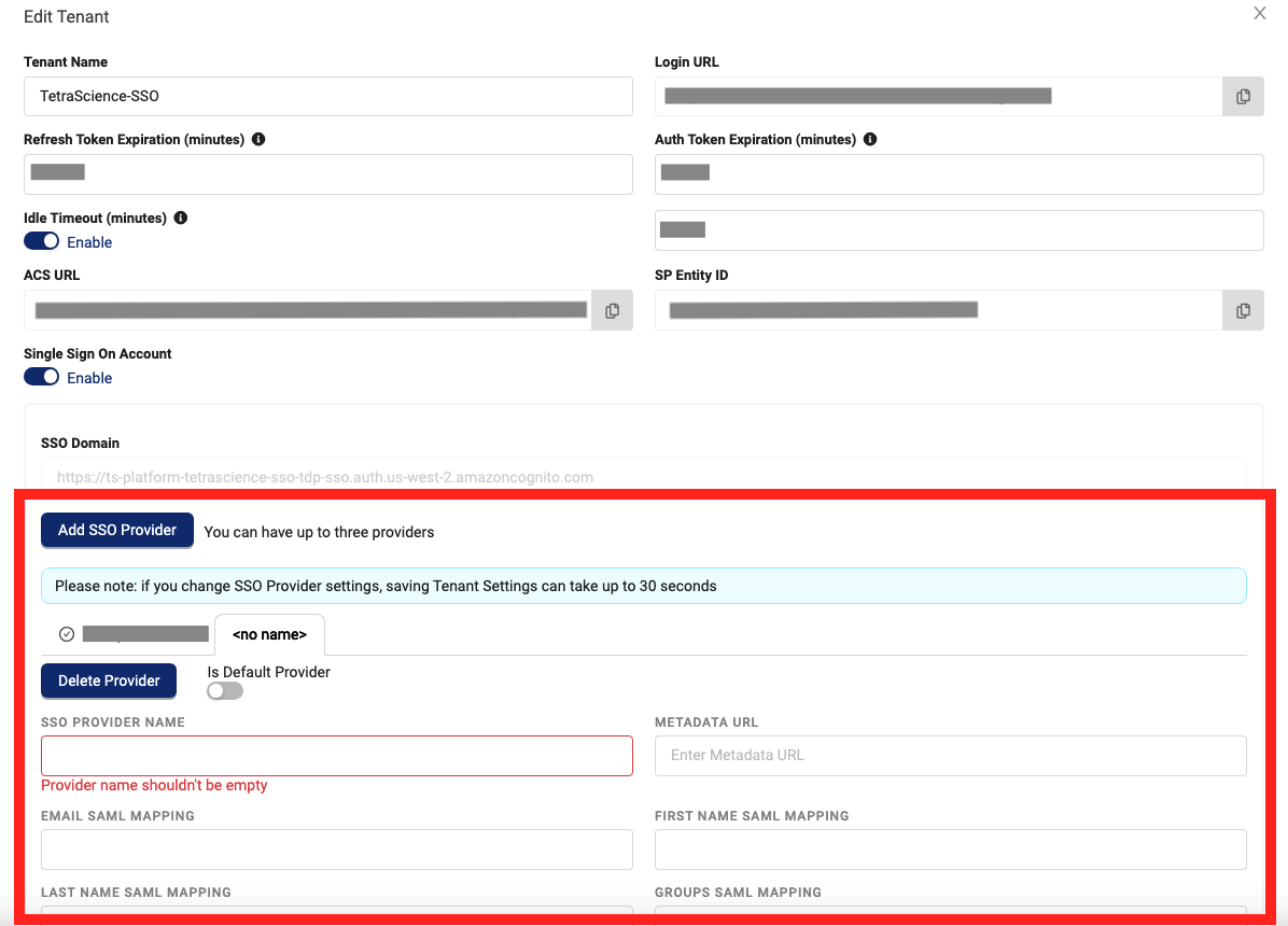 Edit Tenant dialog