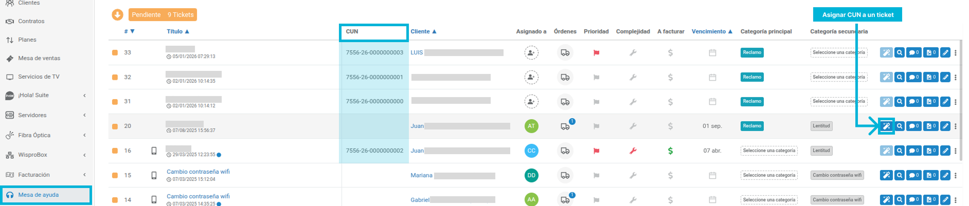 Cómo asignar un CUN a un ticket