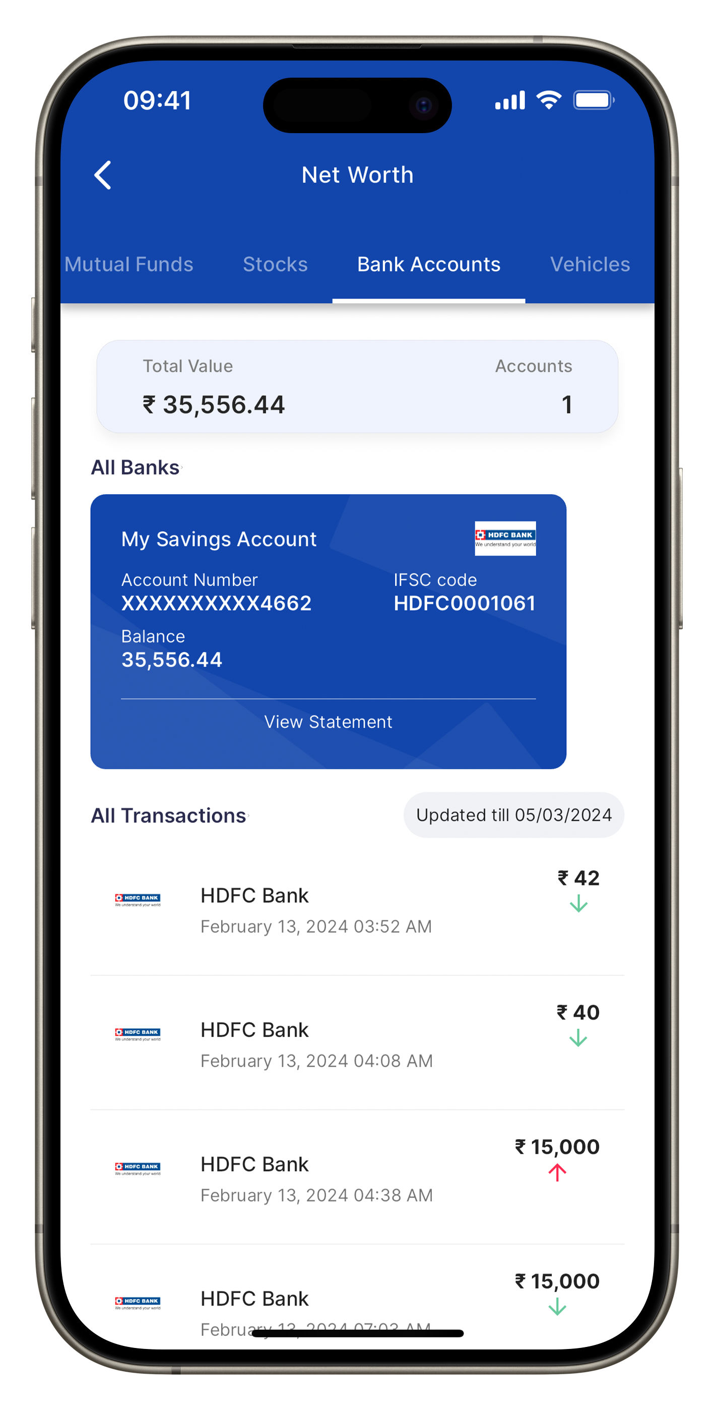 User View for Bank Statements