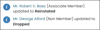 Viewing a Staff Dropped or Reinstated alert example