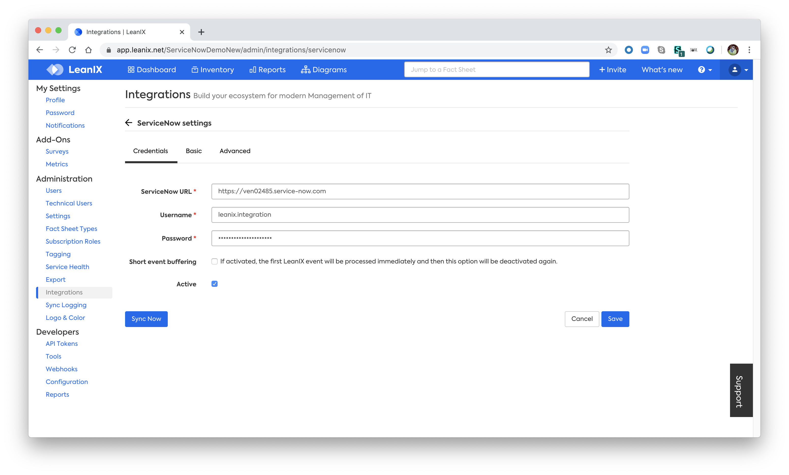 Screenshot 2020-03-04 at 14.51.23.png LeanIX ServiceNow integration, Credentials page