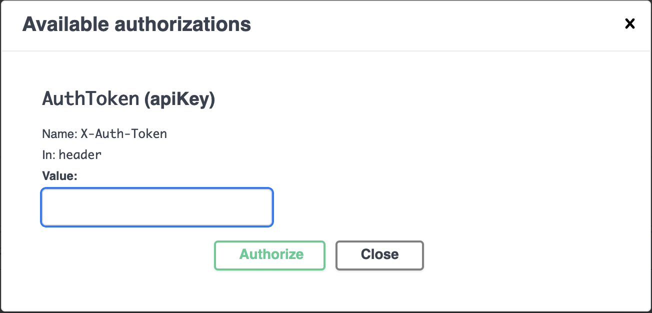 The Authorize Window in Swagger