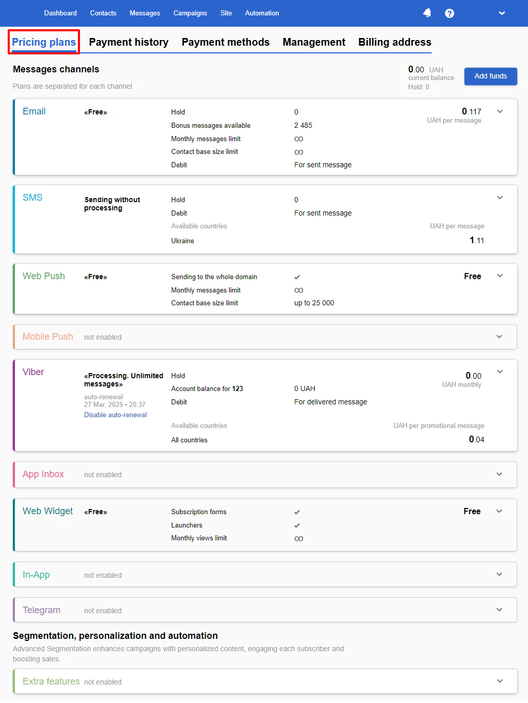 Pricing plans