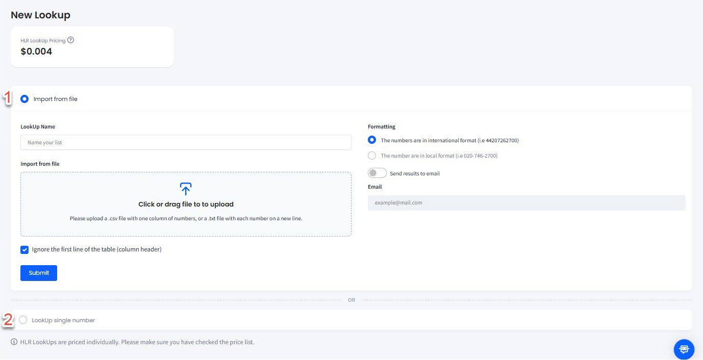 Screenshot with the new lookup options