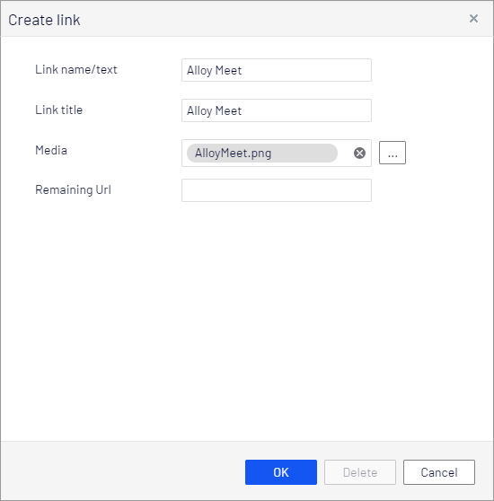 Screenshot of Create a link to an image dialog where you select an image and assign a title