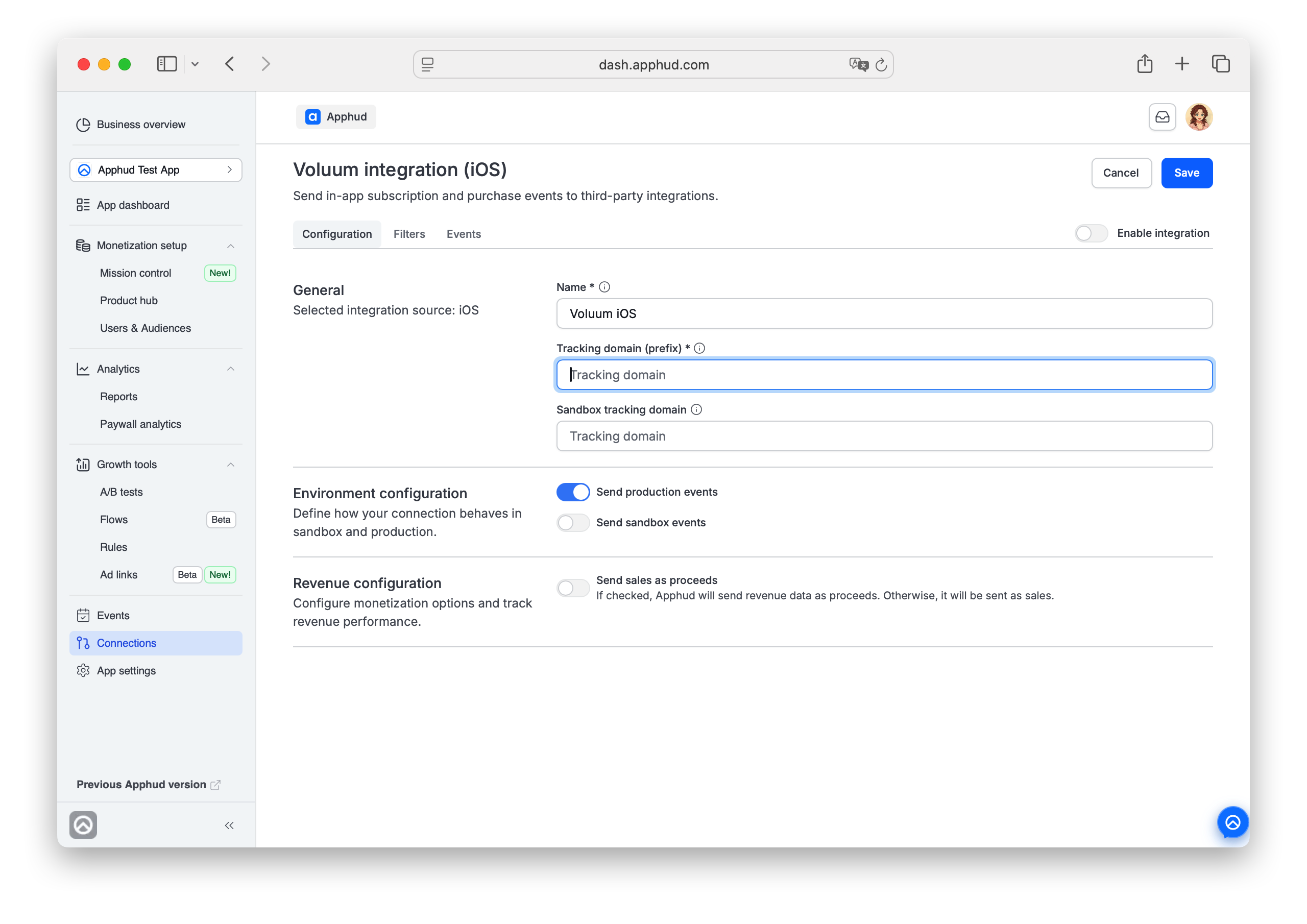 Apphud - Voluum domain prefix configuration