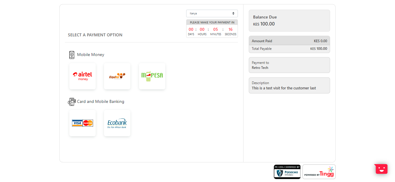 Re-direct payment options page.