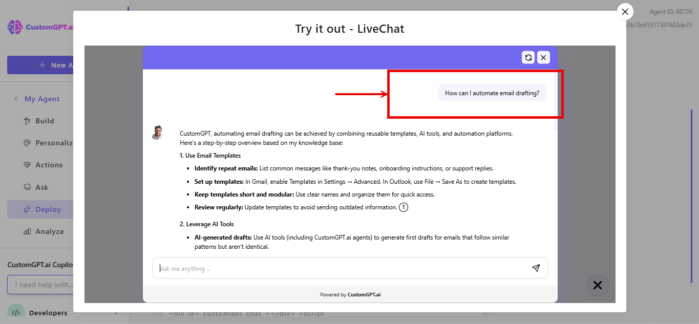 agent interaction screen