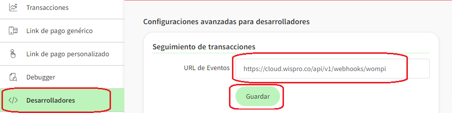 Ingresar Webhook en wompi