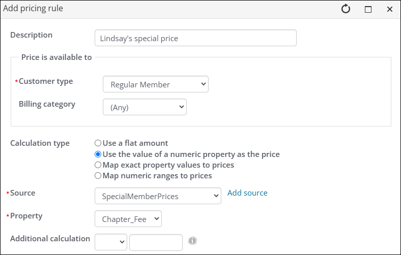 Adding a pricing rule using the value of a numeric property as the price