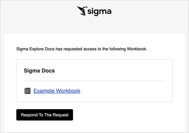 Screenshot of email notification, with the user requesting access to the workbook listed as well as the organization and workbook name