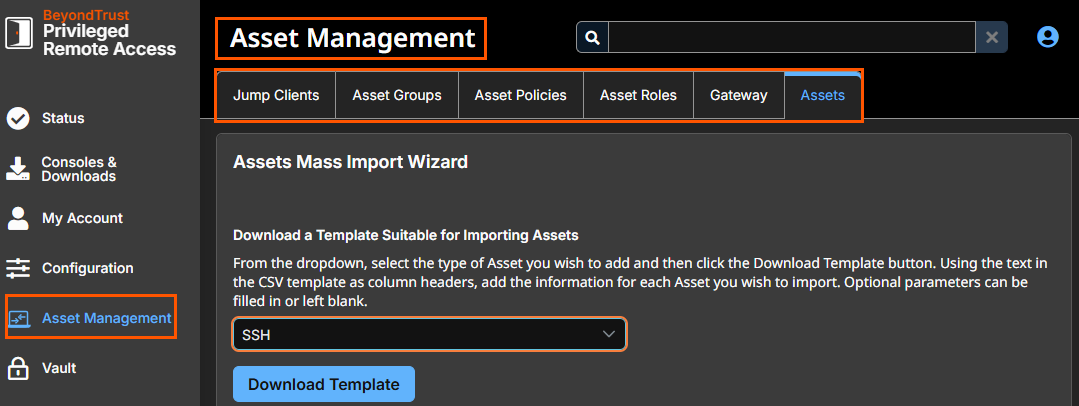 **Asset Management** page, formerly known as **Jump**.