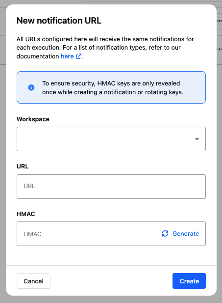 A screenshot showing the new notification URL creation form.