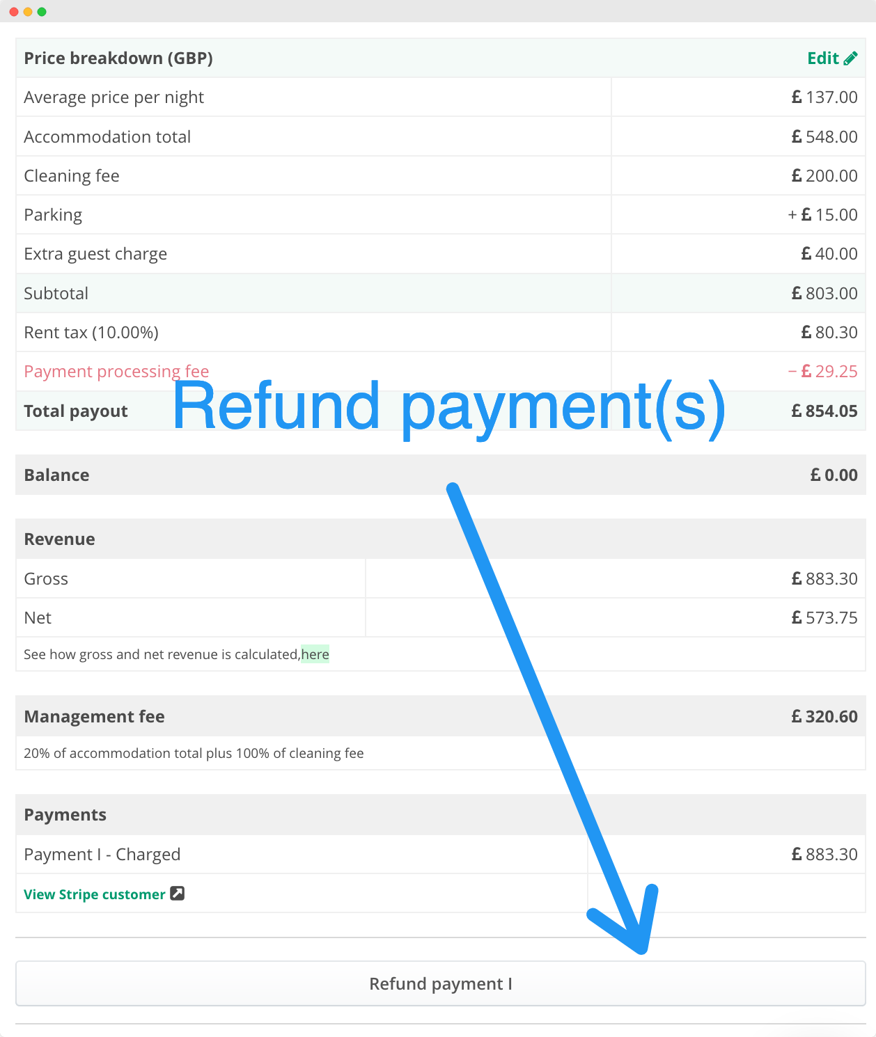 Refund payment option