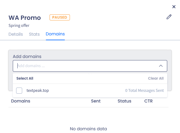 Screenshot of the Domains tab
