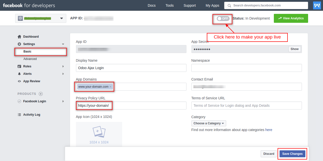 Allowing user to login using Facebook with a Custom Domain