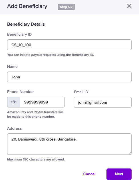 Add Beneficiary - Step 1