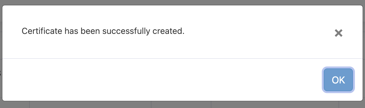 Certificate created