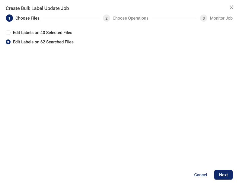 Create Bulk Label Update Job dialog