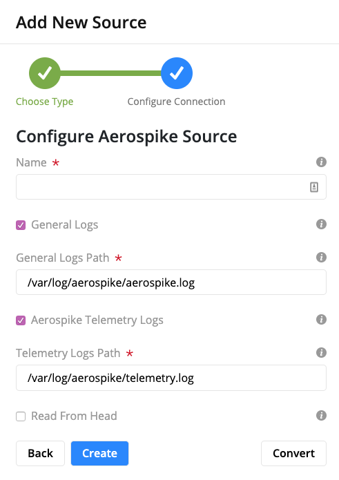 Aerospike Log Configuration Form