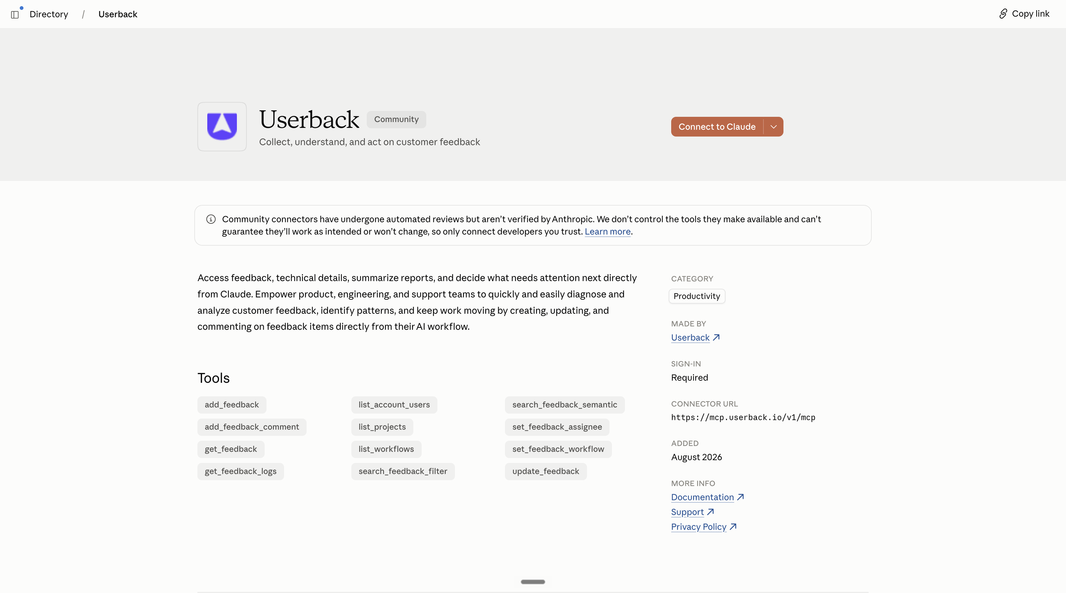 Userback Claude Directory