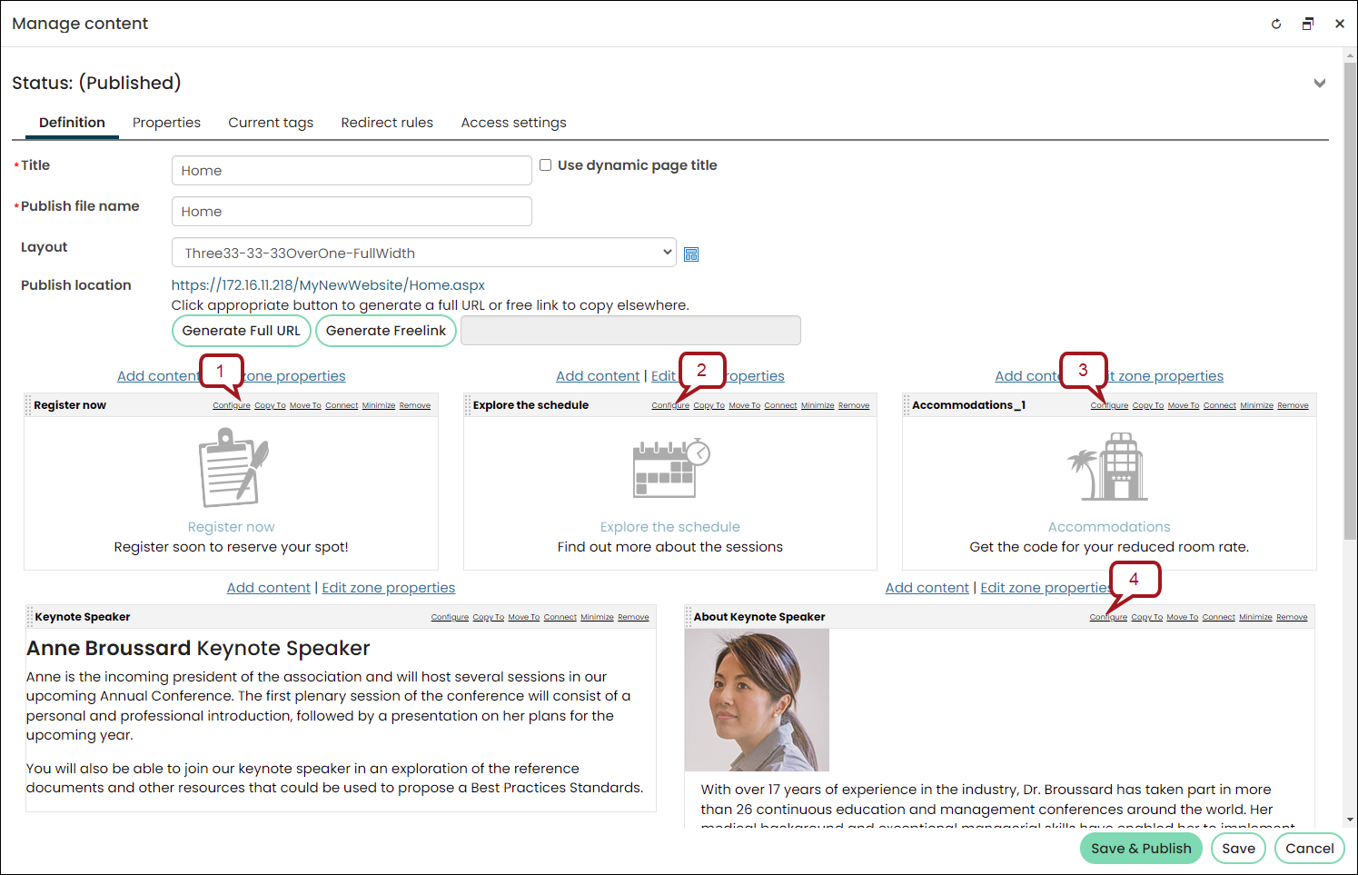 Configuring the various content items for the images you wish to update
