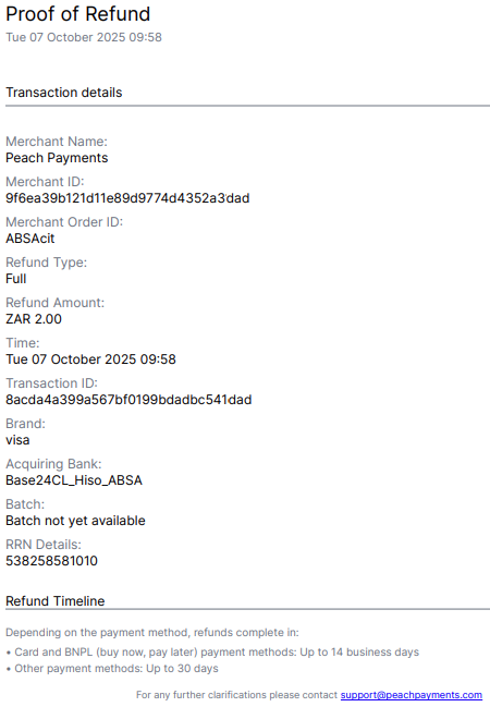 Sample proof of refund.