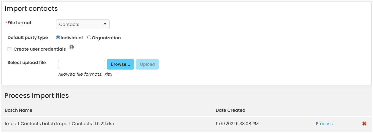 Process import files section of import contacts window