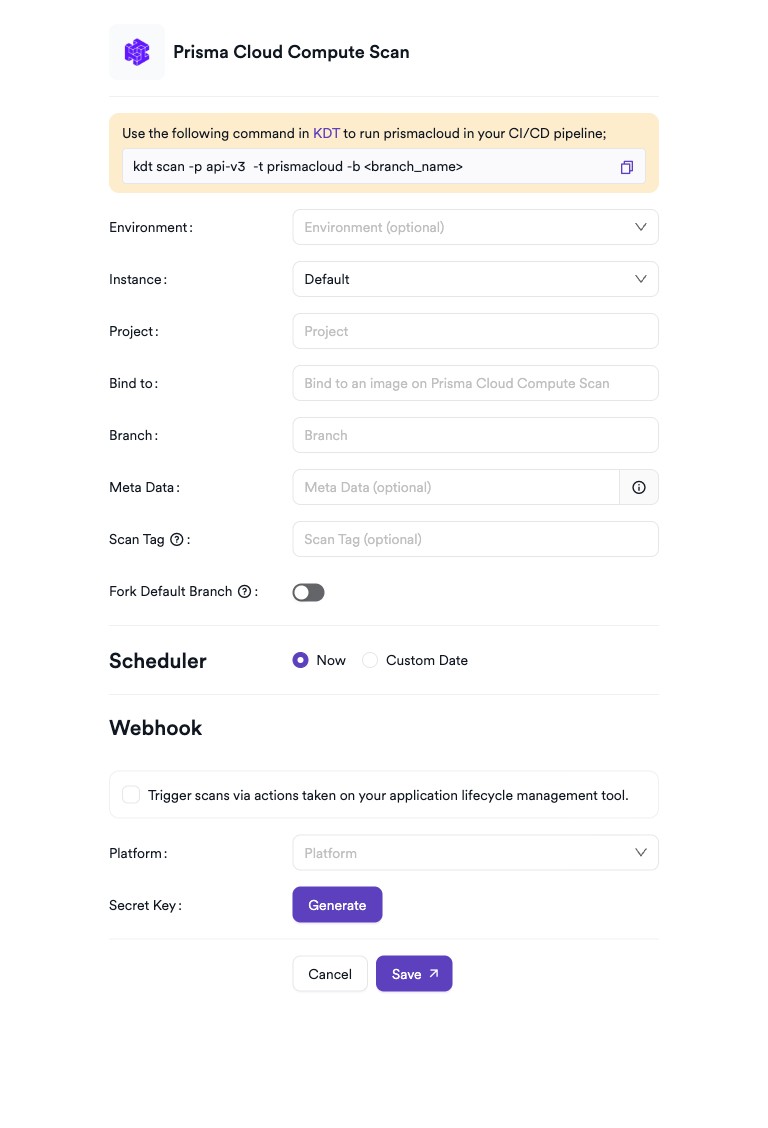 Prisma Cloud Compute scan creation