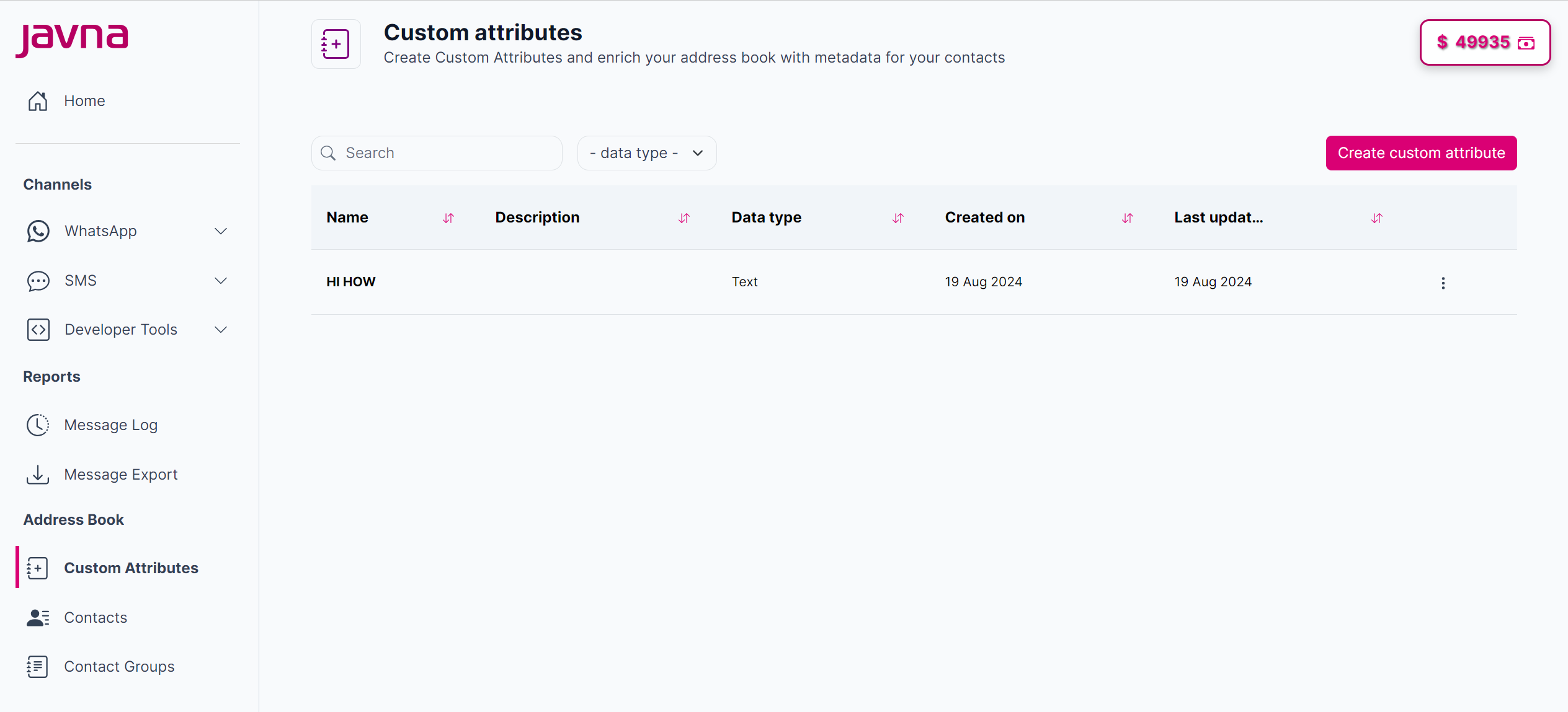 Fig 145: The "Custom attributes" page